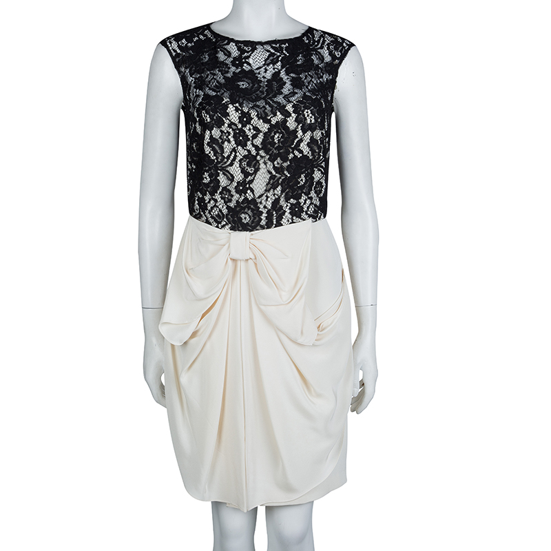 

Notte By Marchesa Monochrome Lace Draped Dress, Black