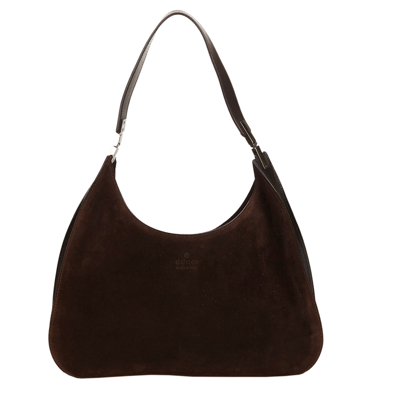 gucci brown suede hobo bag