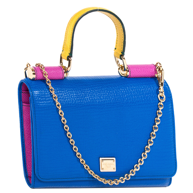 

Dolce and Gabbana Bi Color Pebbled Leather Mini Von Crossbody Bag, Blue