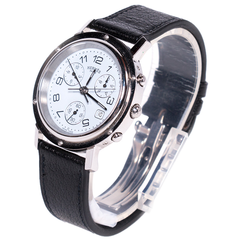 

Hermes White Stainless Clipper Men's Wristwatch