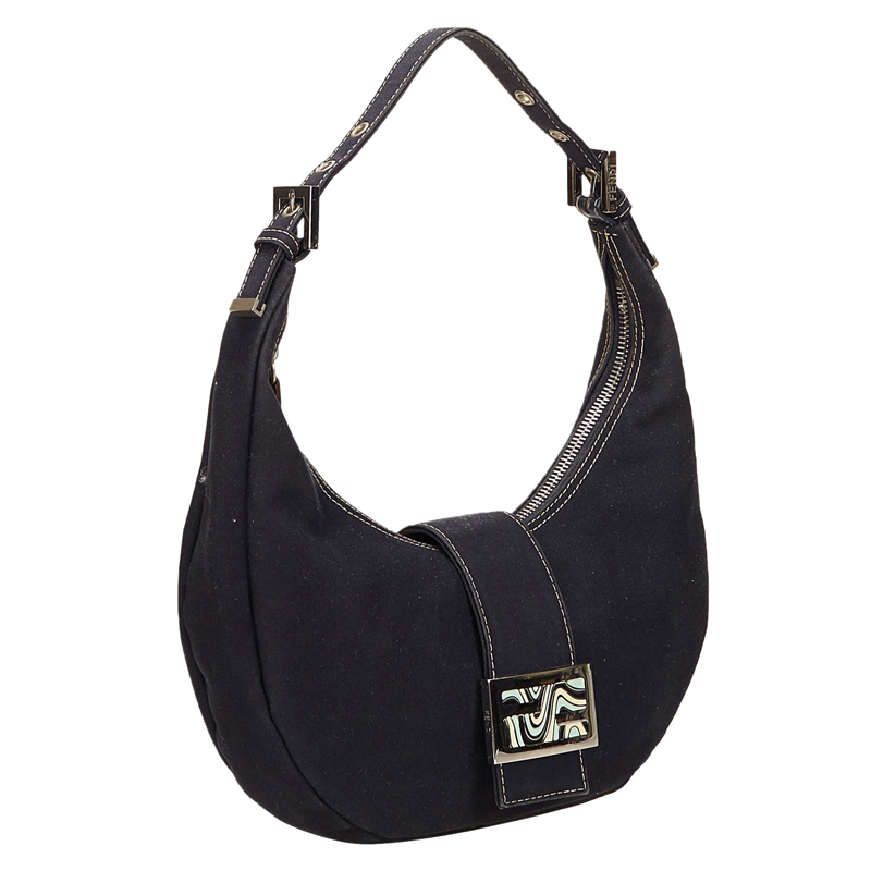 

Fendi Navy Blue Canvas Logo Flap Hobo