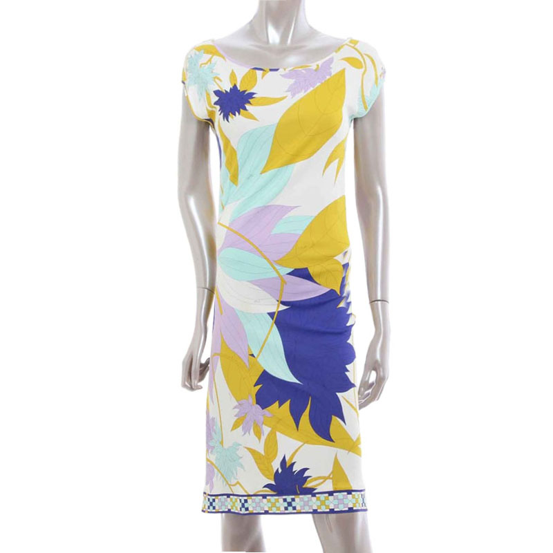 

Emilio Pucci Multicolor Floral Print Short Sleeve Bodycon Dress