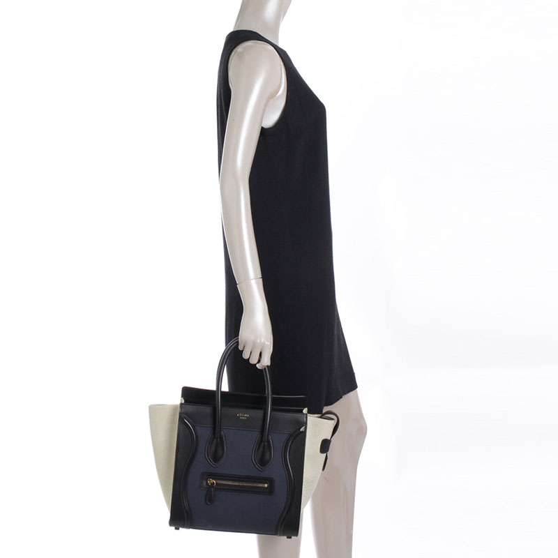 

Celine Tri Color Canvas/Leather Micro Luggage Tote, Multicolor