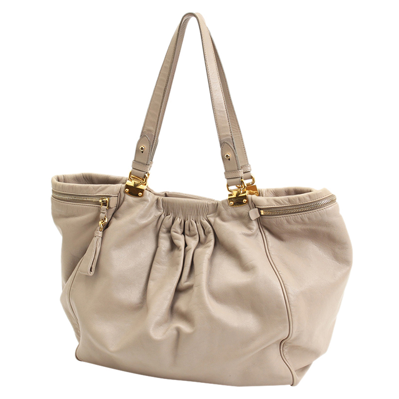 

Miu Miu Beige Soft Calf Leather Sacca 2 Manici Tote