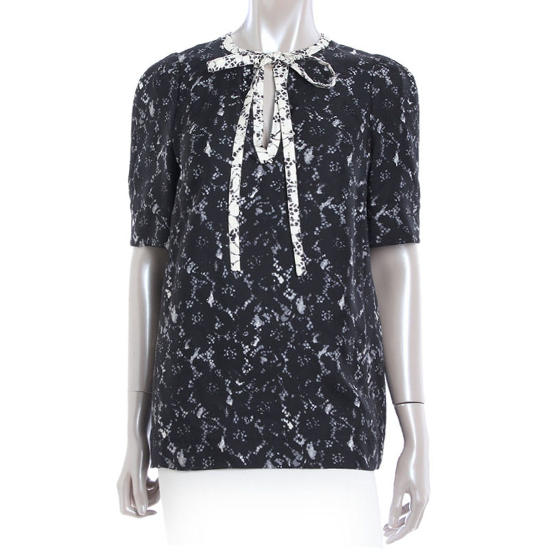 

Louis Vuitton Lace Print Silk Top, Black