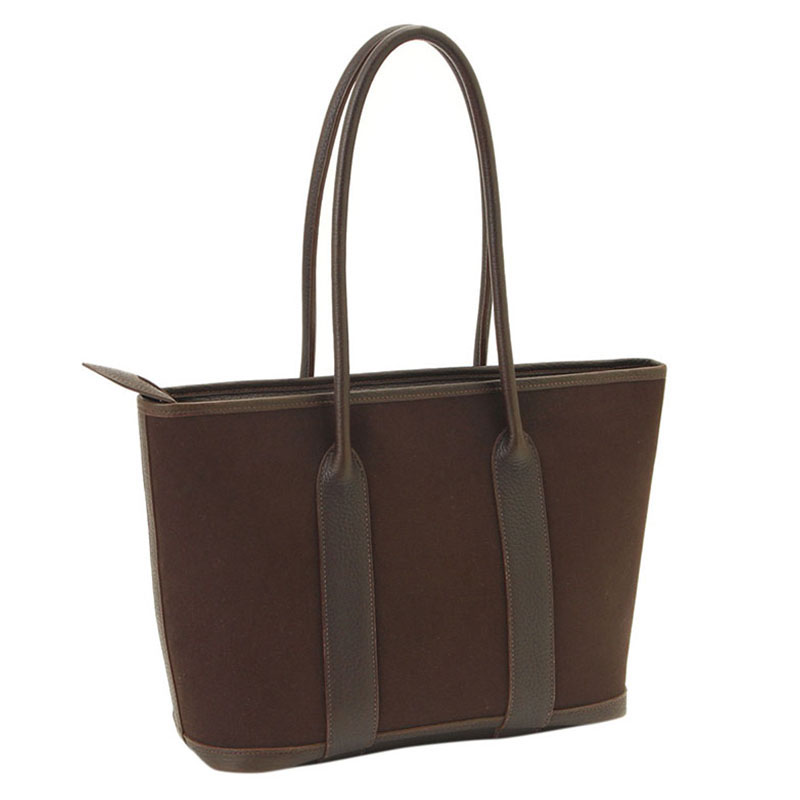 

Hermes Dark Brown Canvas/Leather Garden Party Zip Tote