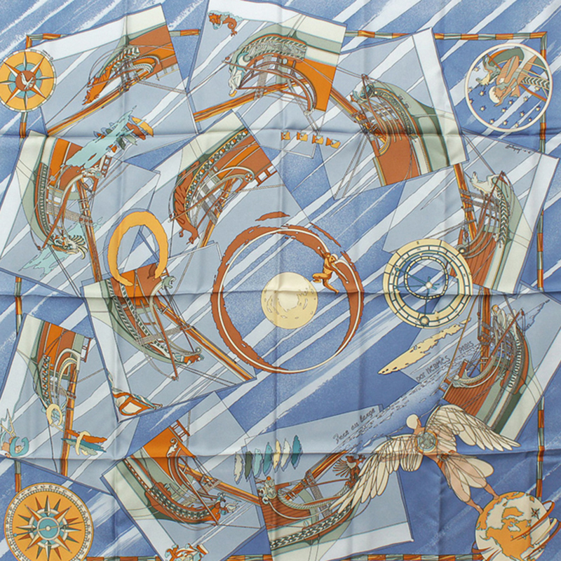 

Hermes Blue Face Au Large Silk Square Scarf