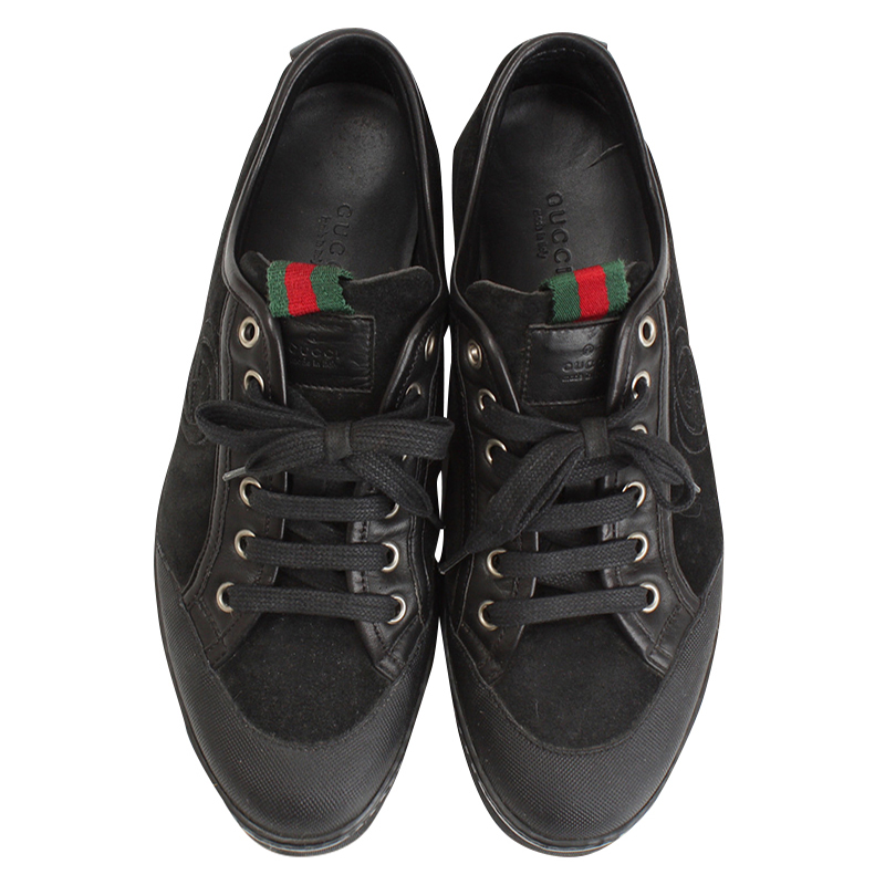 

Gucci Black Suede and Leather Interlocking GG Sneakers Size