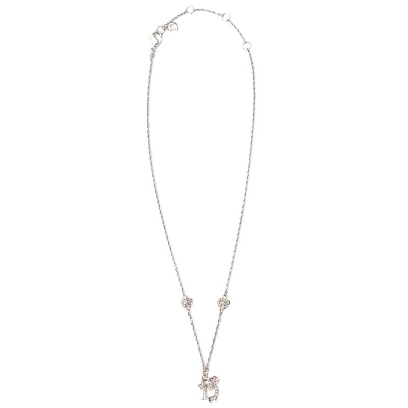 

Dior Silver-Tone Crystal Embellished Flower Logo Necklace, Multicolor