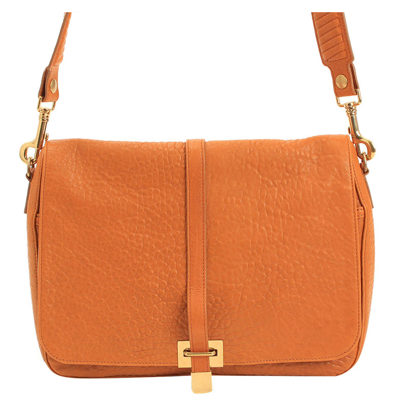 Preowned Celine Orange Pebbled Leather Messenger Bag ModeSens