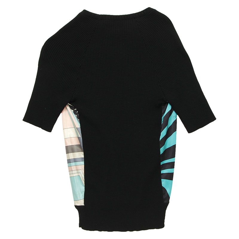 

Emilio Pucci Multicolor Print Silk Knit Top, Black