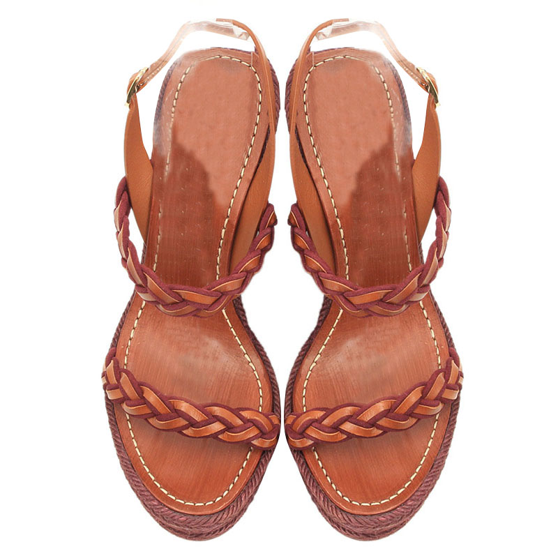 

Valentino Brown Braided Leather Espadrille Wedge Sandals Size