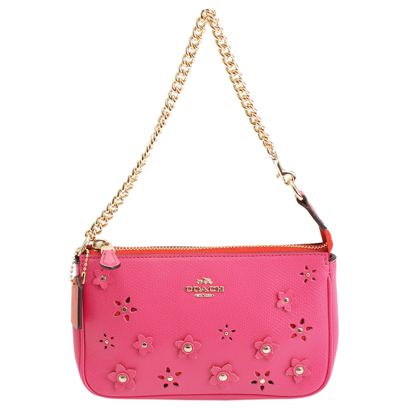 Pre-owned Pink Leather Floral Applique Pochette Bag