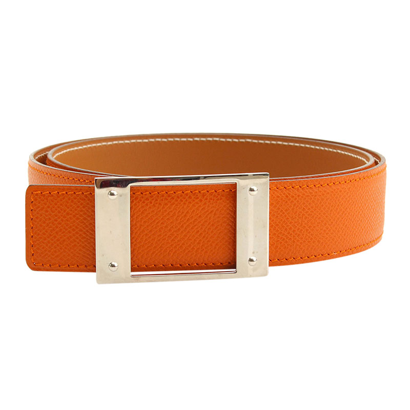 Hermes Orange and Brown Leather Buckle Belt 80CM