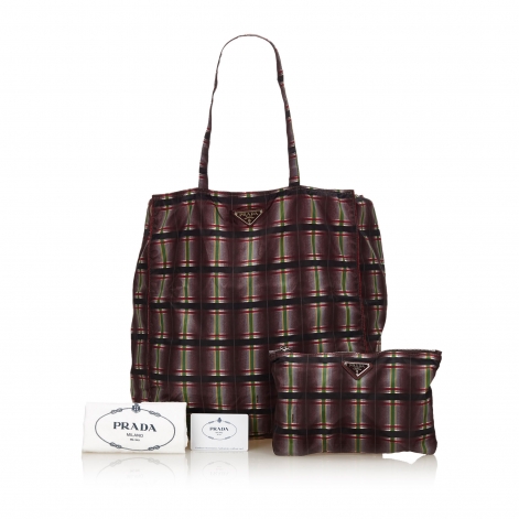 prada plaid tote bag