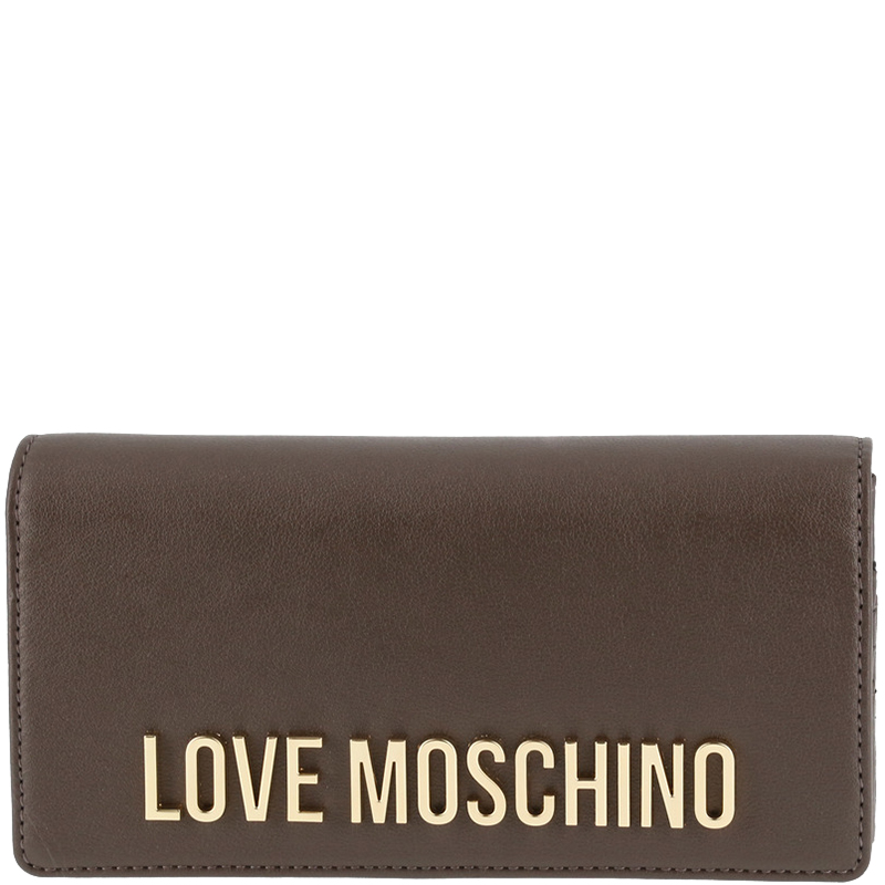 Pre Owned Love Moschino Grey Leather WOC Clutch Bag