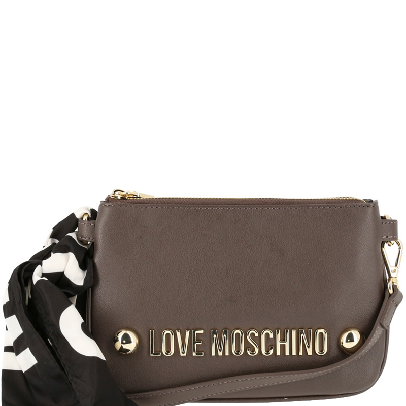 Love Moschino Grey Leather Scarf Crossbody Bag