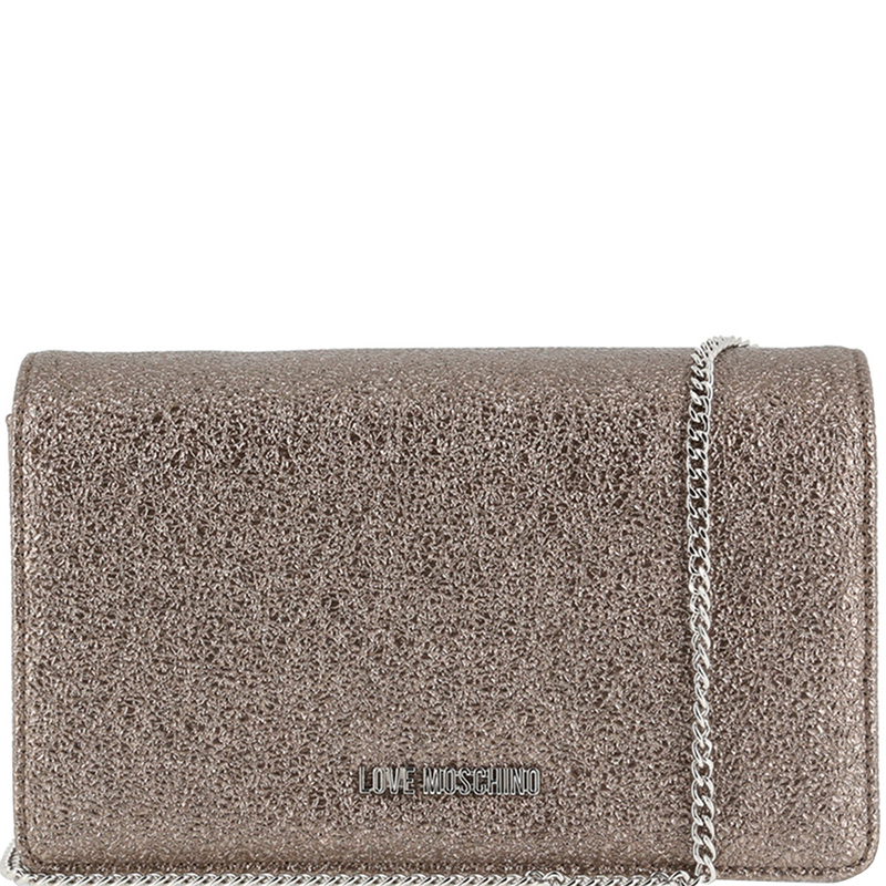 Pre Owned Love Mochino Metallic Grey Leather Chain Clutch Bag