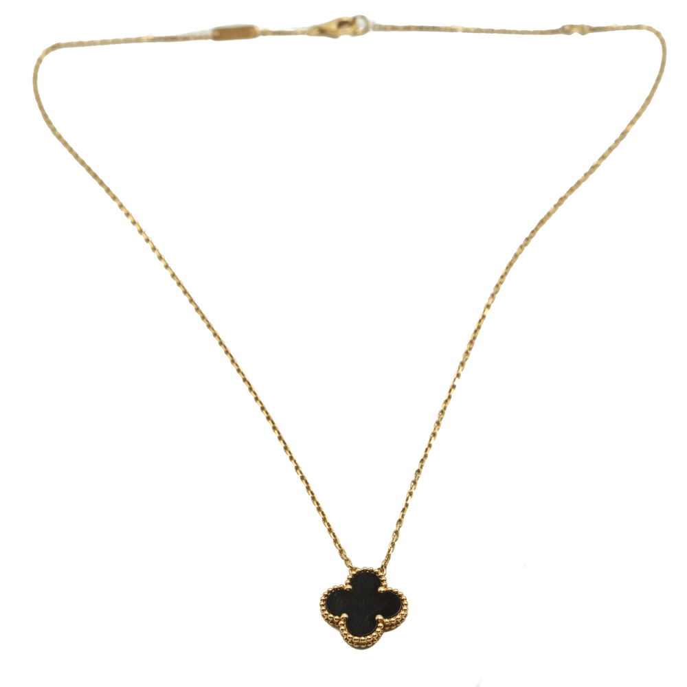 

Van Cleef & Arpels Vintage Alhambra Onyx Yellow Gold Necklace