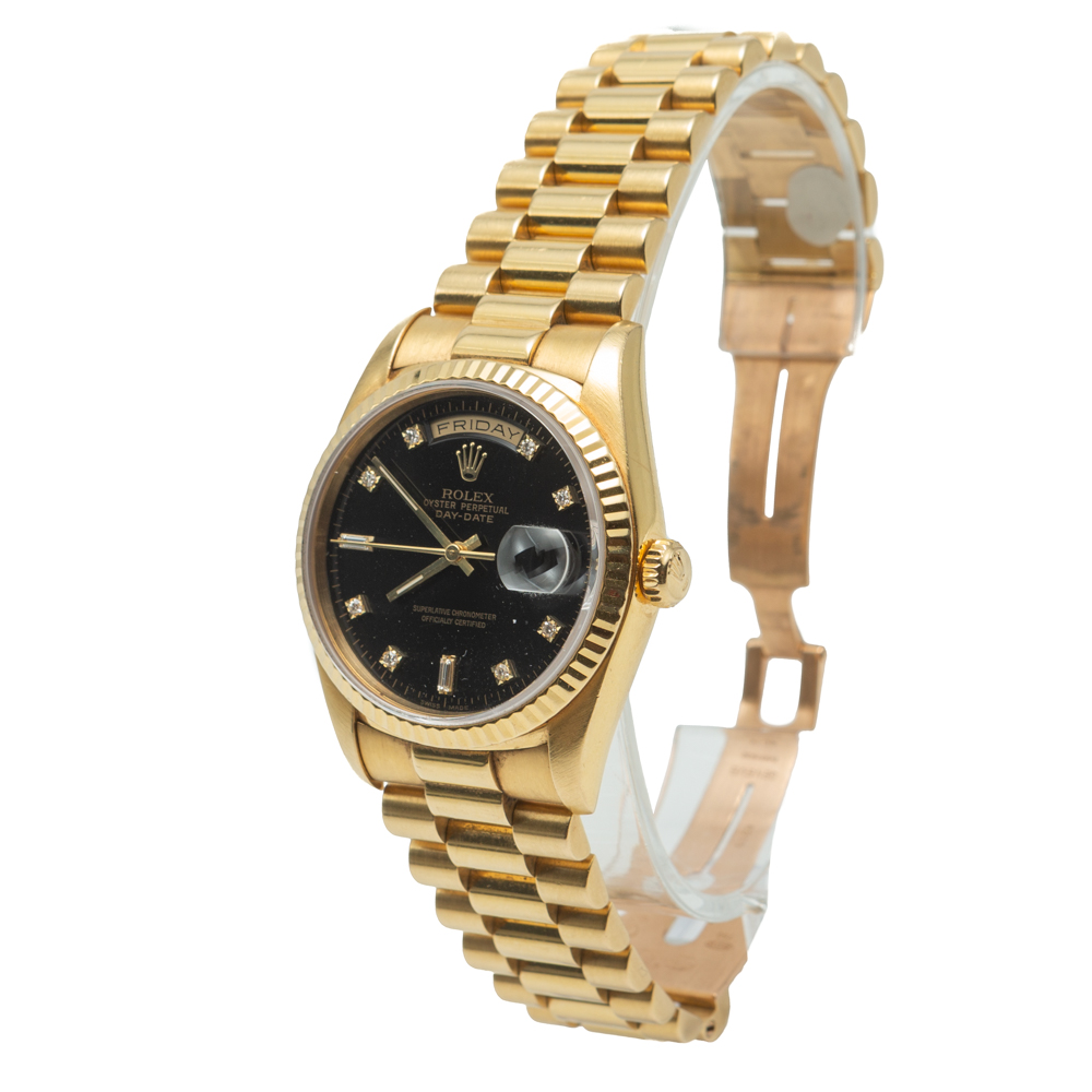 

Rolex Day-Date President Yellow Gold Black Diamond Dial Watch