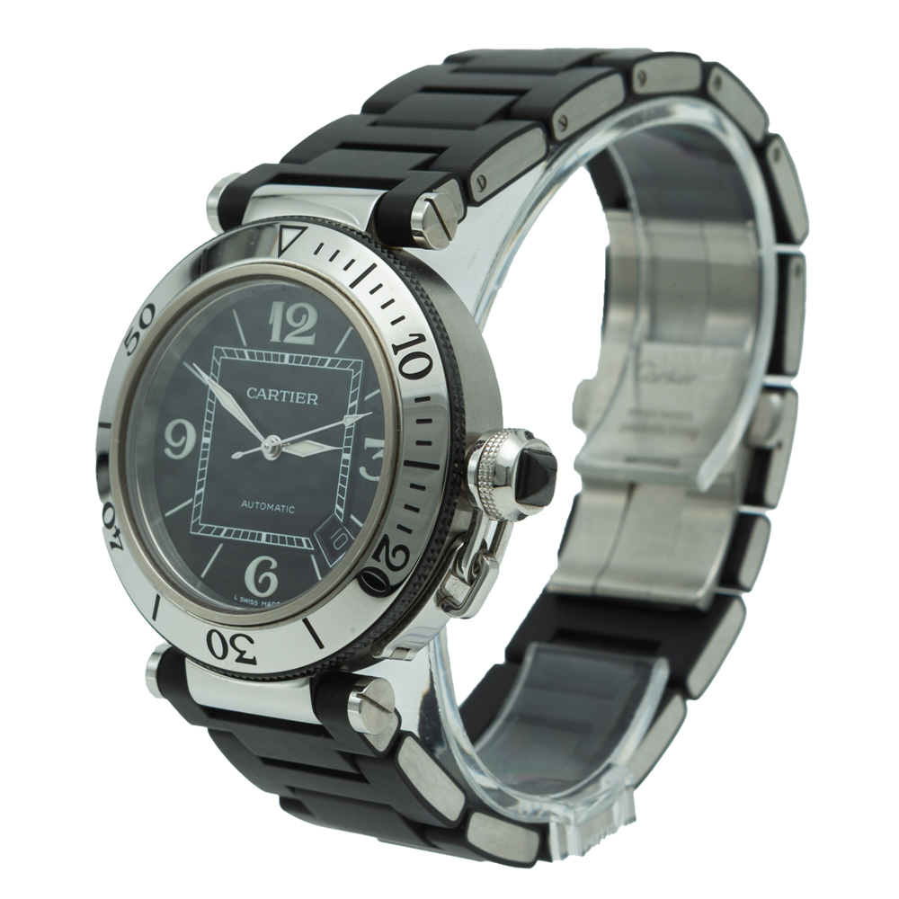 

Cartier Black Pasha Stainless Steel & Rubber Automatic Men's Watch