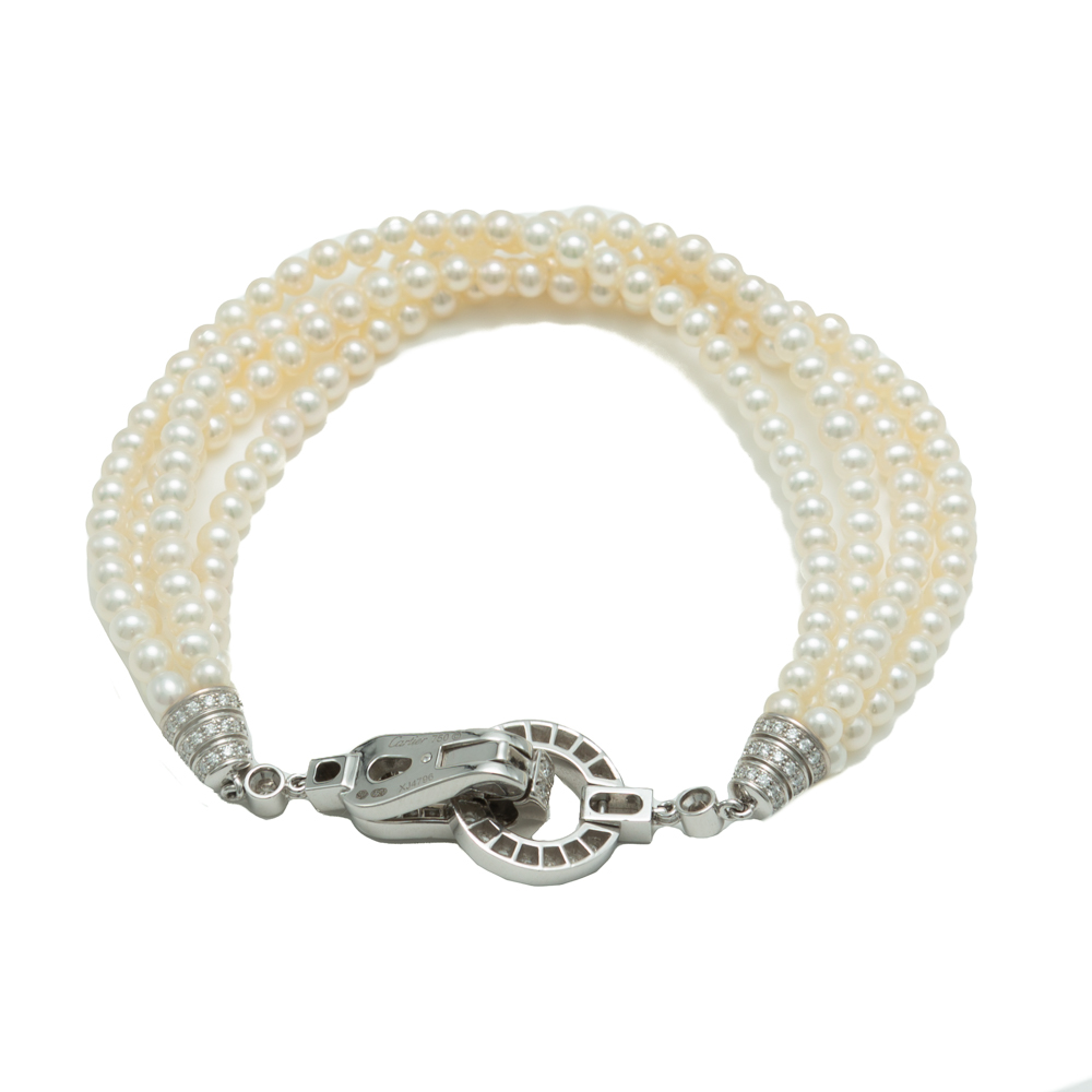 

Cartier White Gold Cultured Pearls Diamond Agrafe Bracelet