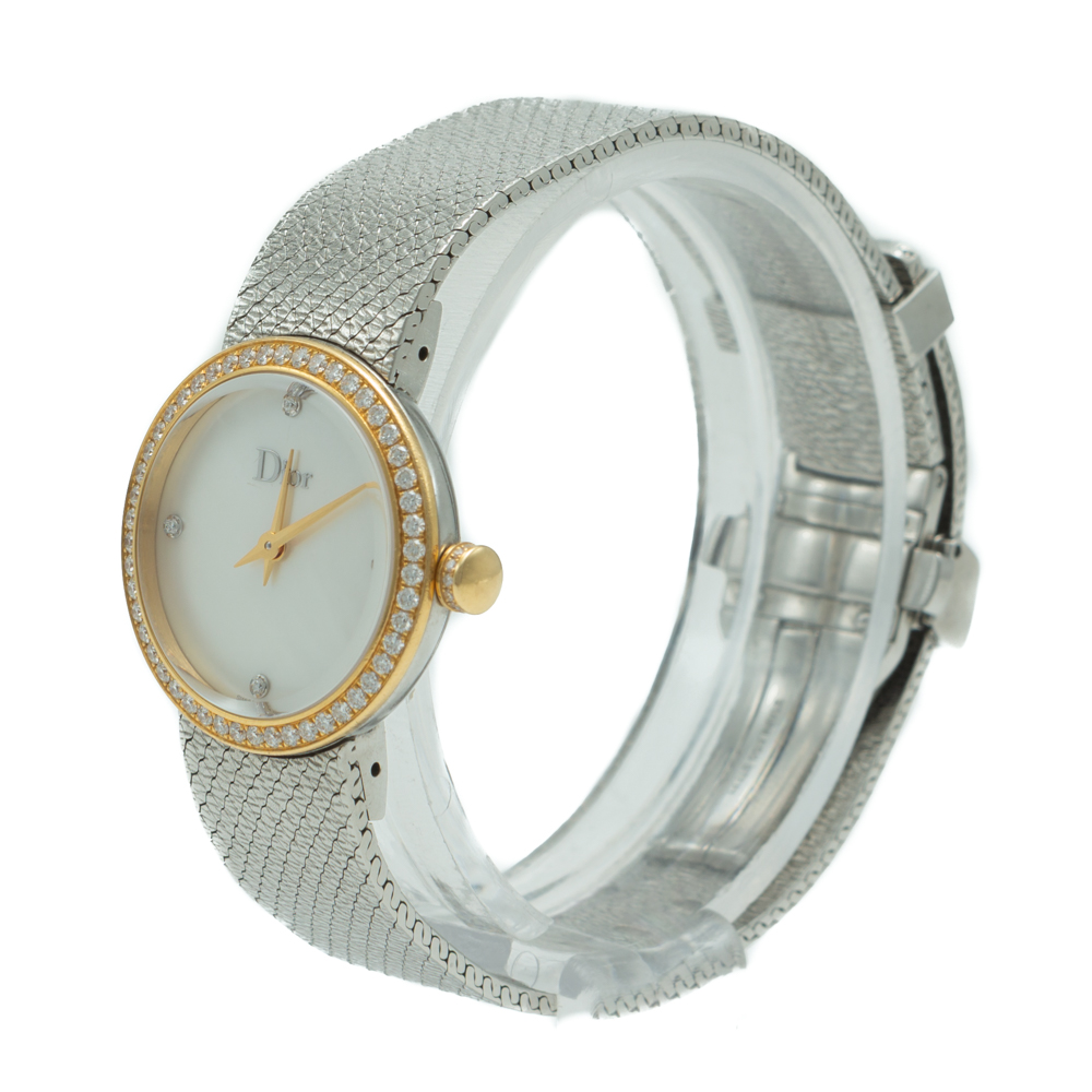 

Dior La D De Dior Satine Steel & Yellow Gold Diamond Dial & Bezel MOP Watch, White