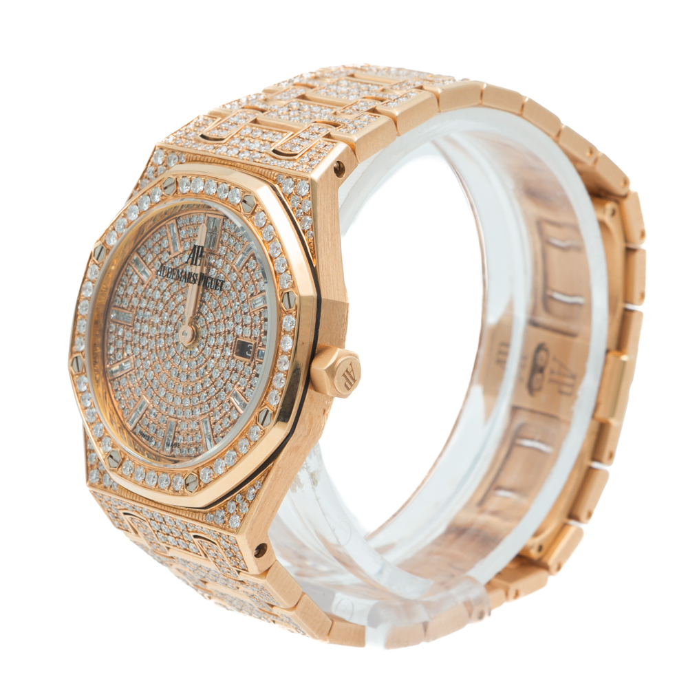 

Audemars Piguet Royal Oak Rose Gold Full Custom Diamond Women's Watch, White