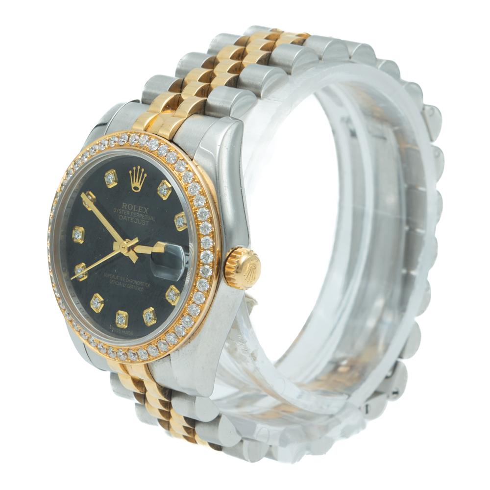 

Rolex Black Date-Just Steel & Yellow Gold Diamond Dial & Bezel Watch