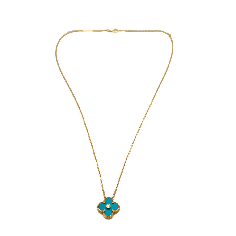 

Van Cleef & Arpels Blue Agate Vintage Alhambra Yellow Gold Diamond Necklace