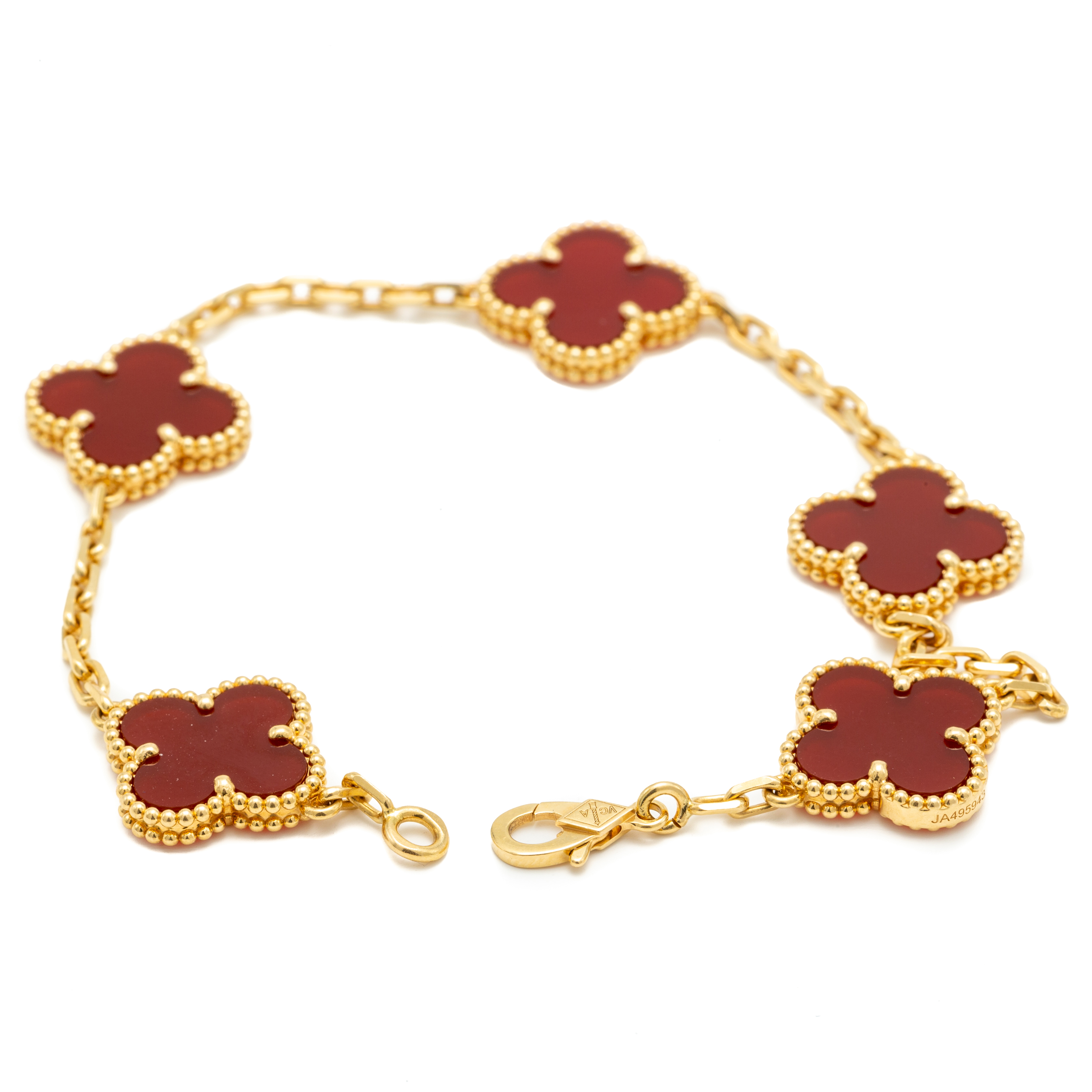 

Van Cleef & Arpels Red Carnelian Vintage Alhambra Yellow Gold Bracelet