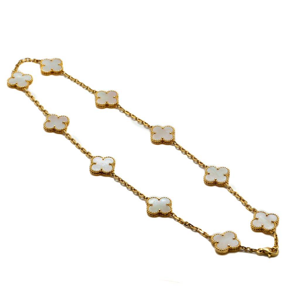 

Van Cleef & Arpels Vintage Alhambra White Mother of Pearl 10 Motifs Necklace