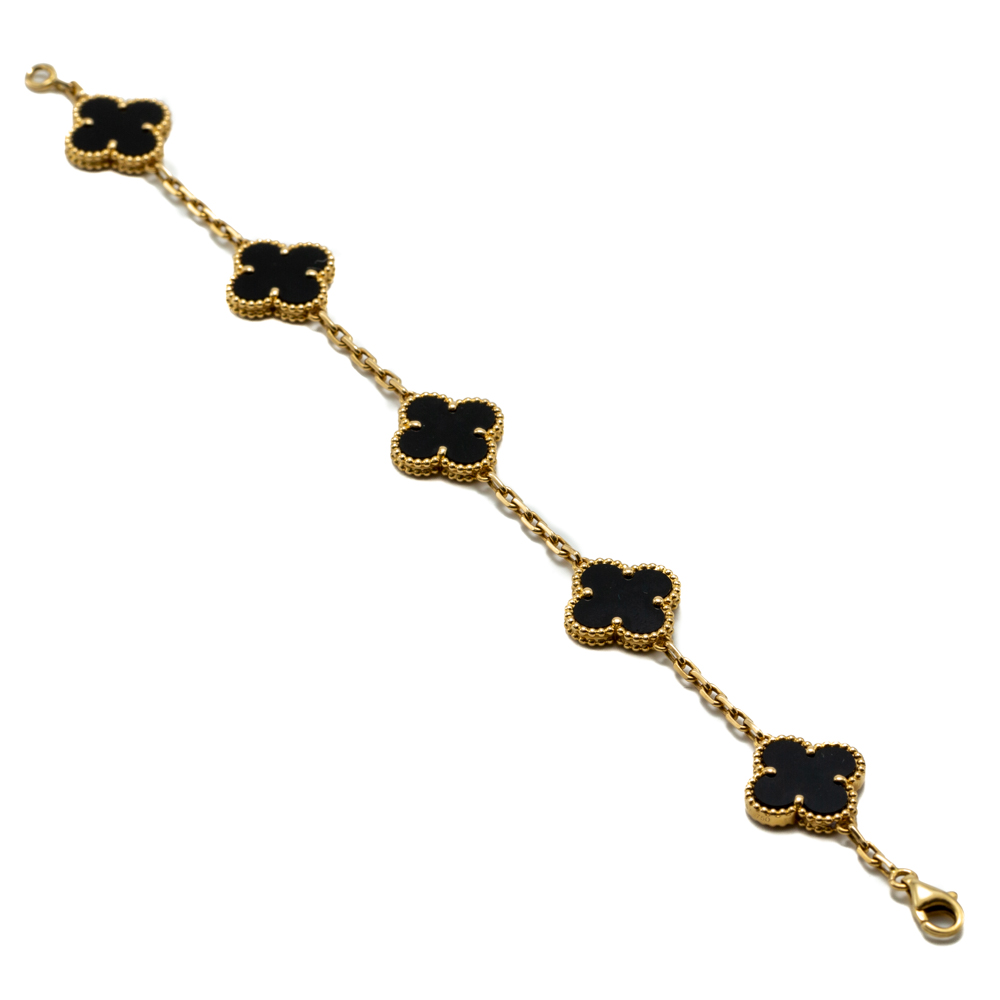 

Van Cleef & Arpels Alhambra Vintage 5 Motifs Onyx Yellow Gold Bracelet