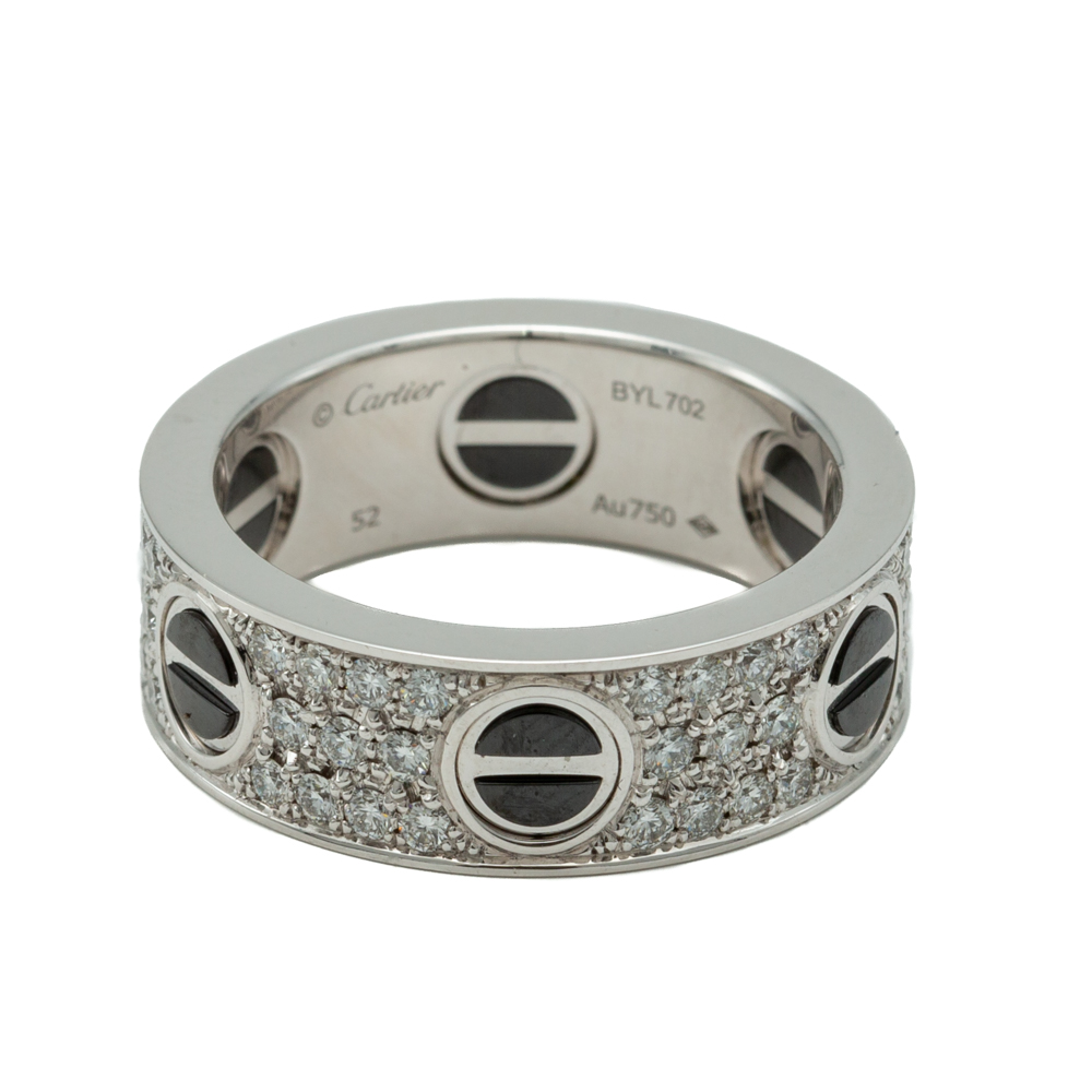 

Cartier Love Ceramic Diamond Paved White Gold Ring Size