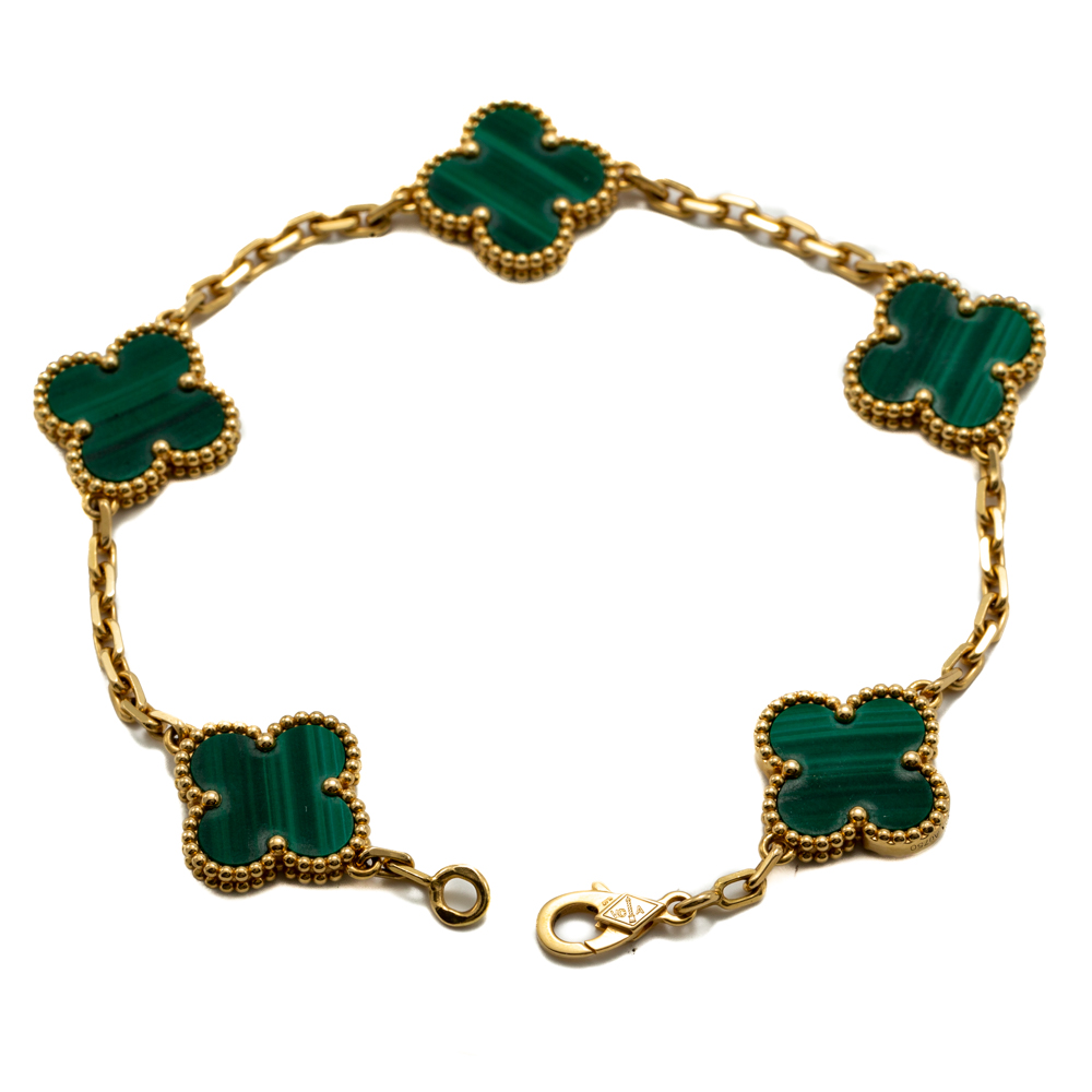 

Van Cleef & Arpels Vintage Alhambra 5 Motifs Malachite Yellow Gold Bracelet