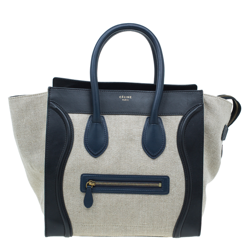 Celine Tri Color Canvas Leather Mini Luggage Tote Bag Lc