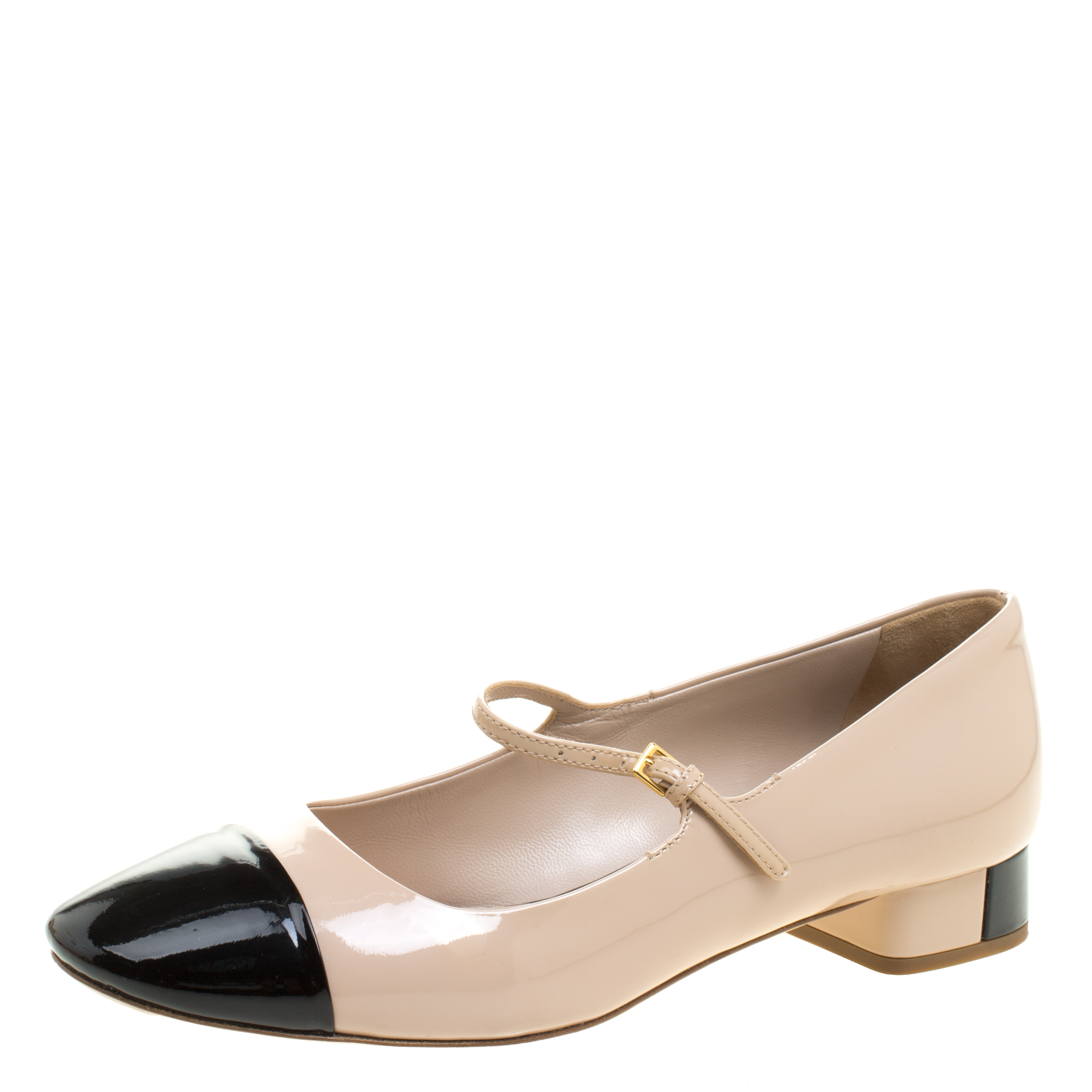 Pre Owned Miu Miu Two Tone Patent Mary Jane Cap Toe Flats Size 36