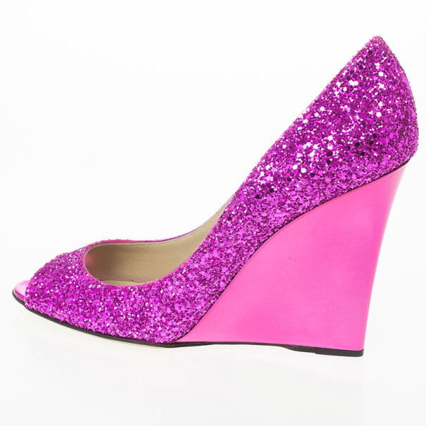 Jimmy Choo Biel Orchid Glitter Fabric Wedge Pumps Size 40 - Buy & Sell - LC