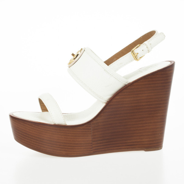 Tory Burch White Leather Selma Logo Wedges Sandals Size 40.5 - Buy ...