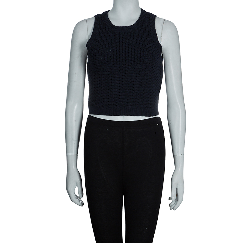 

Elizabeth and James Navy Knit Crop Top, Navy blue