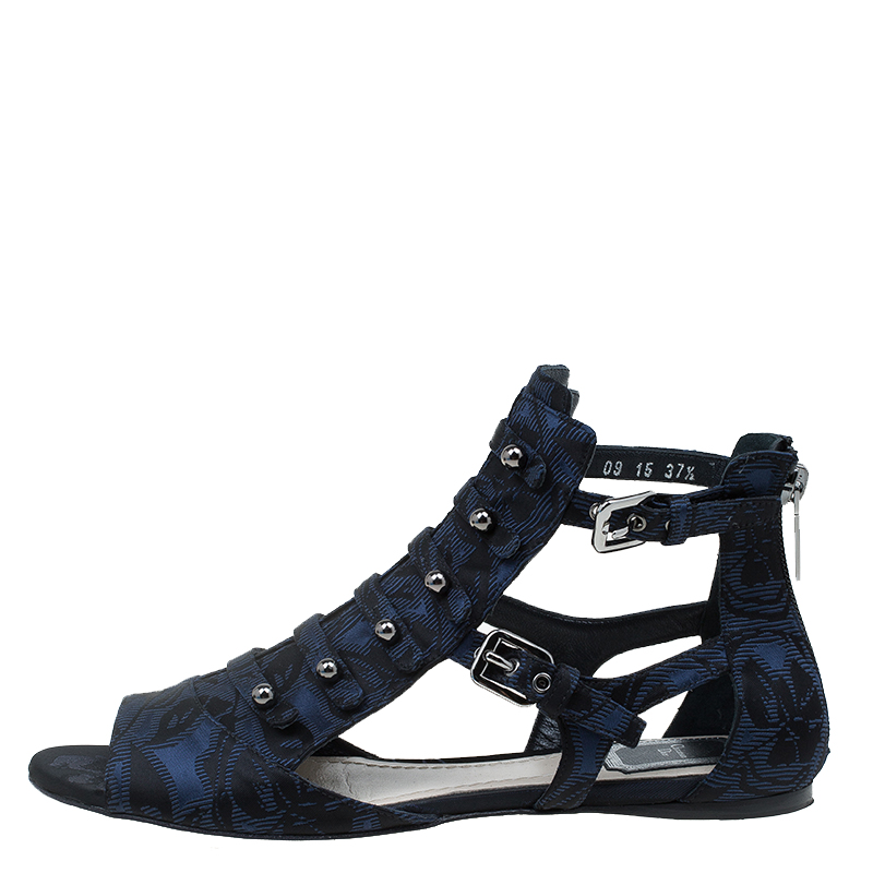 

Dior Blue Embroidered Satin Flat Gladiator Sandals Size, Black