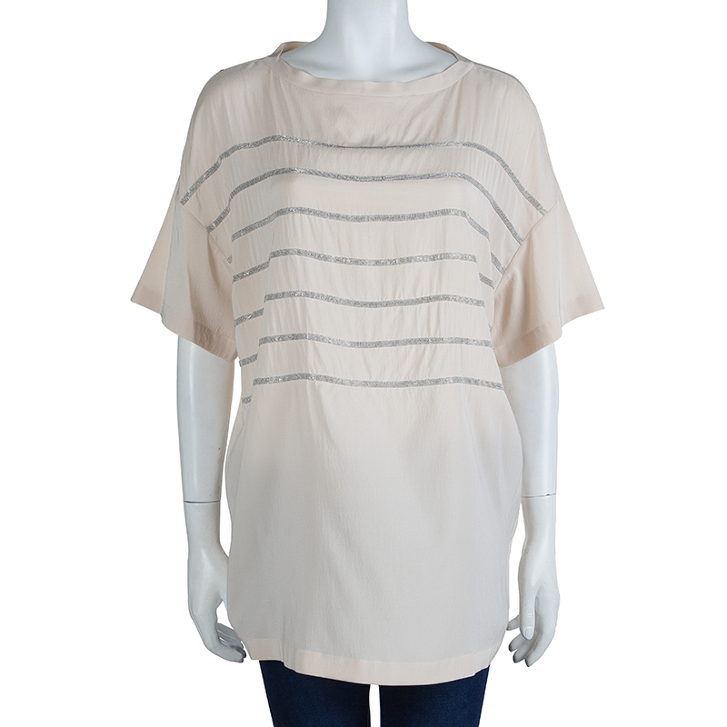 

Brunello Cucinelli Beige Embellished Knit Top