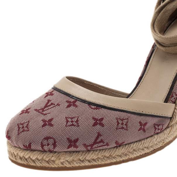 Louis Vuitton Pink Monogram Denim Espadrilles Wedges With Straps Size 39 - Buy & Sell - LC