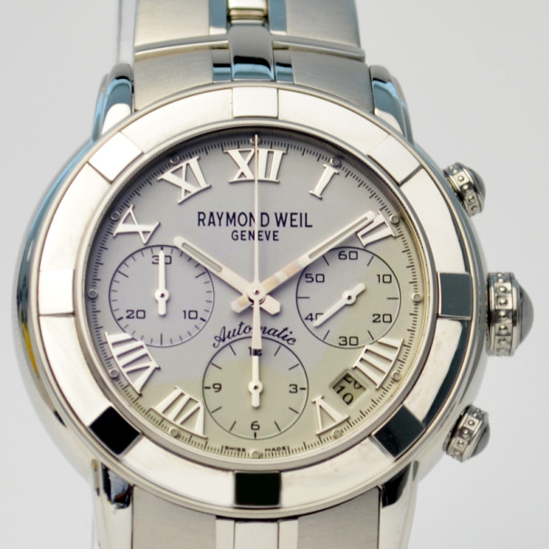 Pre Owned Raymond Weil White Stainless Steel Parsifal Men's Wristwatch 42MM