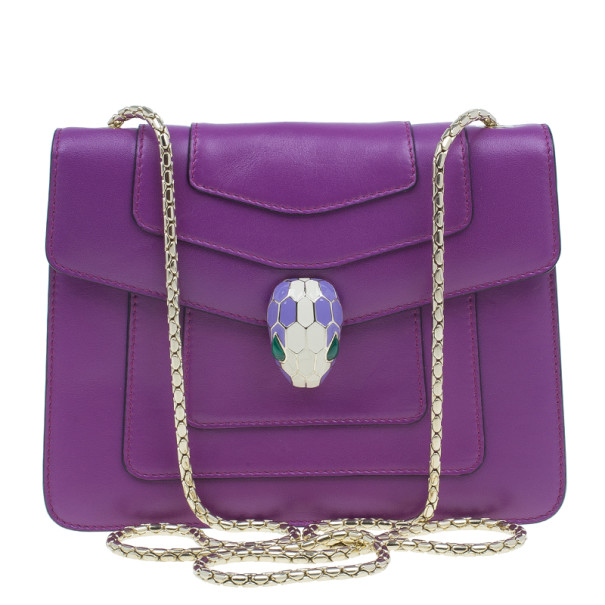 Bvlgari Purple Calfskin Serpenti Small Flap Bag Lc