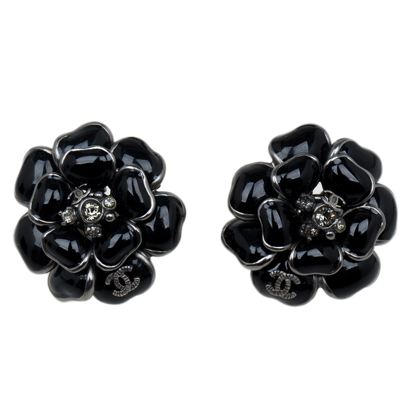 Chanel Black Camellia Stud Earrings - Buy & Sell - LC