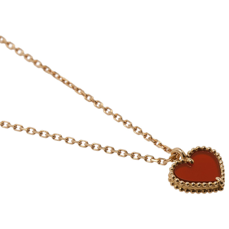 Van Cleef & Arpels Sweet Alhambra Heart Red Carnelian Rose Gold Pendant Necklace - Buy & Sell - LC
