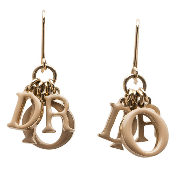 Dior Letters Charm Beige Enamel Gold Tone Earrings 4983 At Best Prevnext