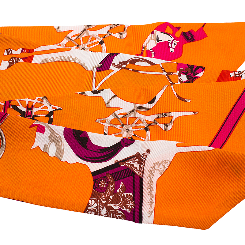 Hermes Orange Horse Carriage Printed Silk Twilly Neck Scarf - Buy ...