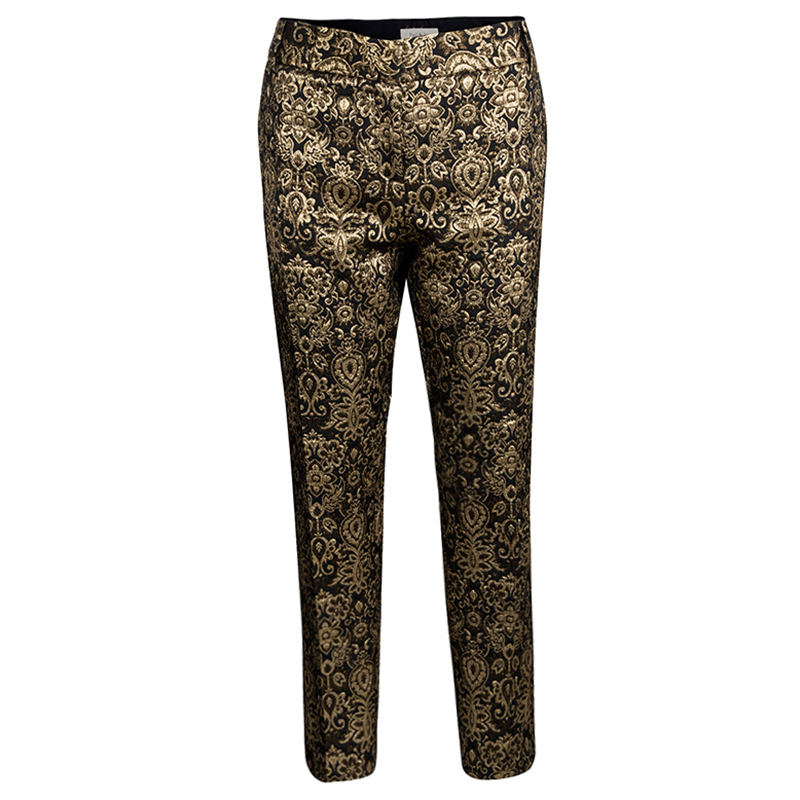 Paul and Joe Black and Gold Floral Brocade Straight Fit Pants L